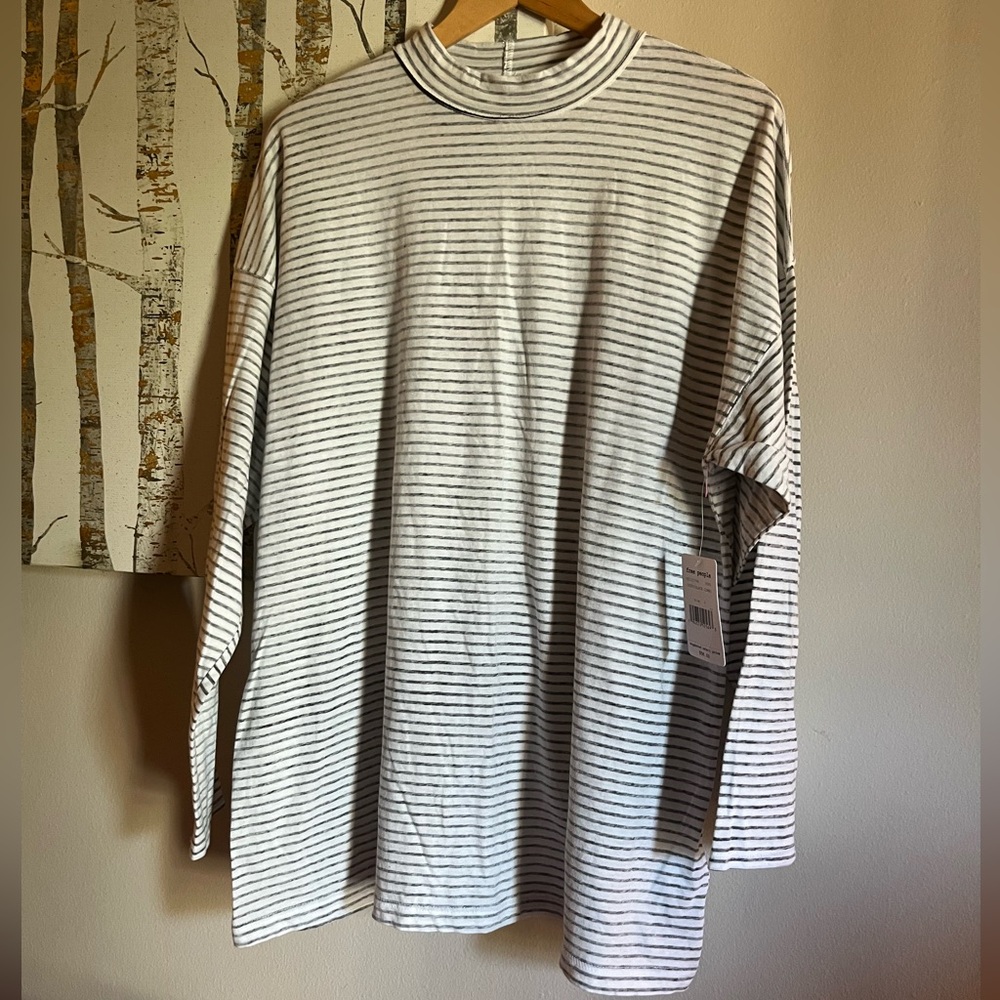 We the Free Free People Be Free striped mock neck long sleeve tee